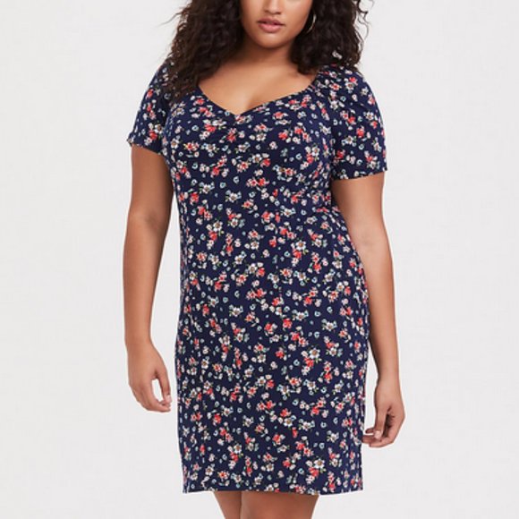NWT Torrid Navy Floral Crepe Off Shoulder Dress - Picture 1 of 7